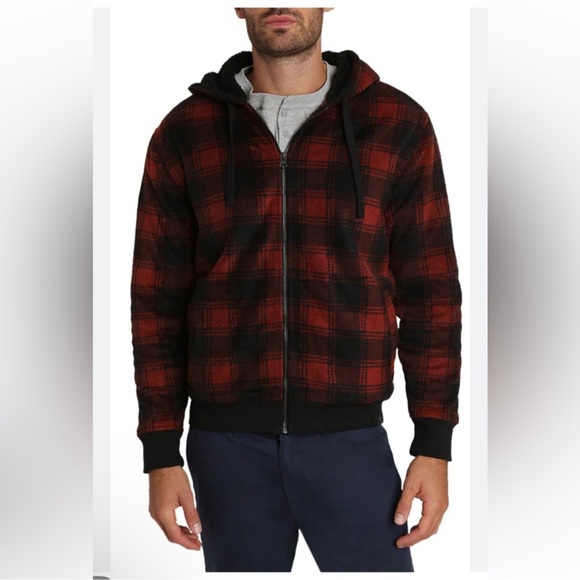 Jachs Plaid Fleece Sherpa lined Full Zip Hoodie/Sweatshirt jacket Sz L Brown - Picture 1 of 10